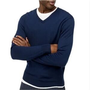 J. Crew Mercantile Navy Blue Merino Wool V-Neck Pullover Sweater (Men's), Sz S